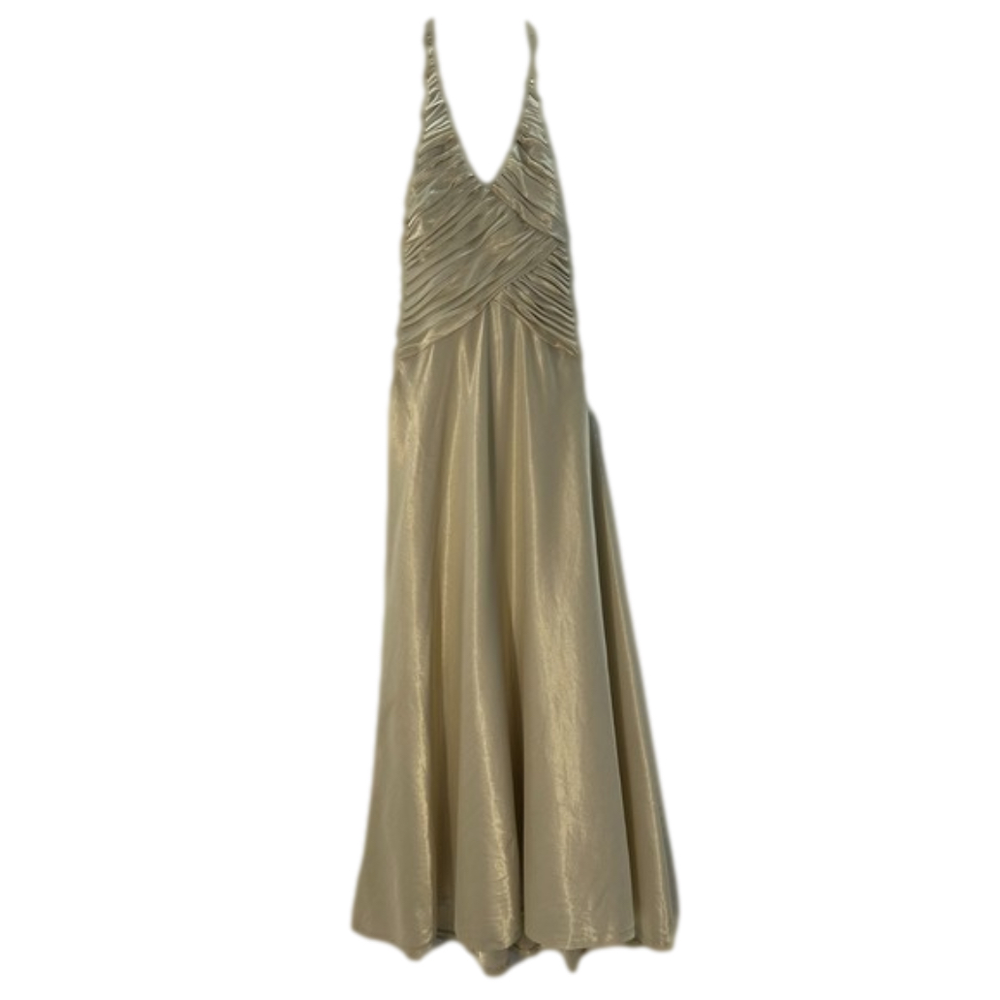 Designer Gold Halter Maxi Dress XS